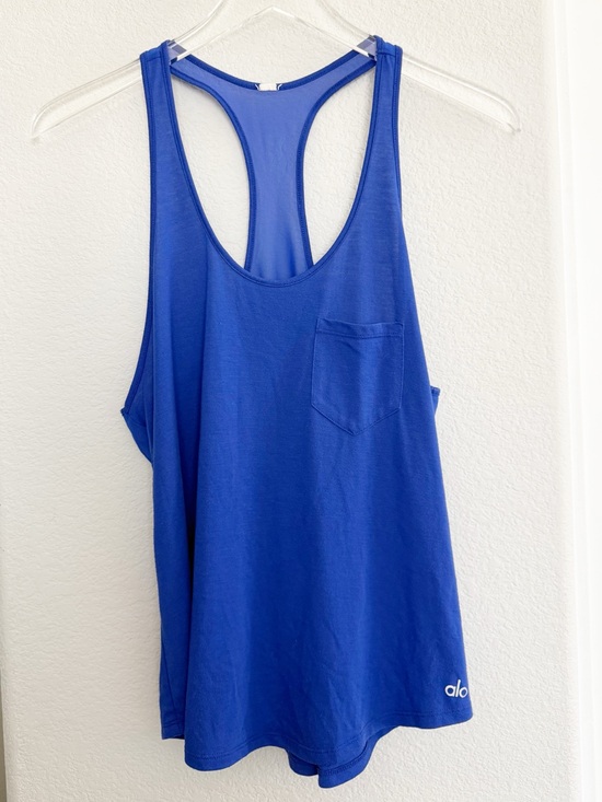 ALO Yoga Tops - ALO Yoga Blue Mesh Racerback Pocket Tank Top